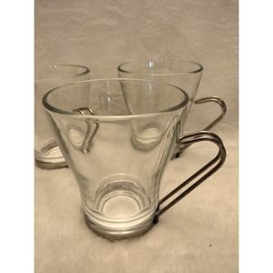 Italian Tea  Cups With Silver Color Metal Holder.